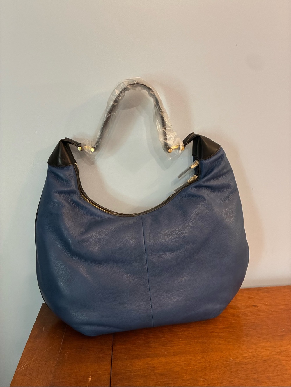 India Hicks Pebble Blue Leather Hobo Bag
